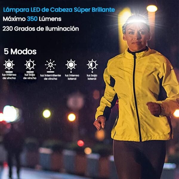 linterna de vincha con doble luz recargable