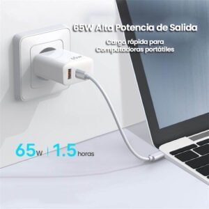 Cargador de carga ultra rápida 65W Usb C y Usb A
