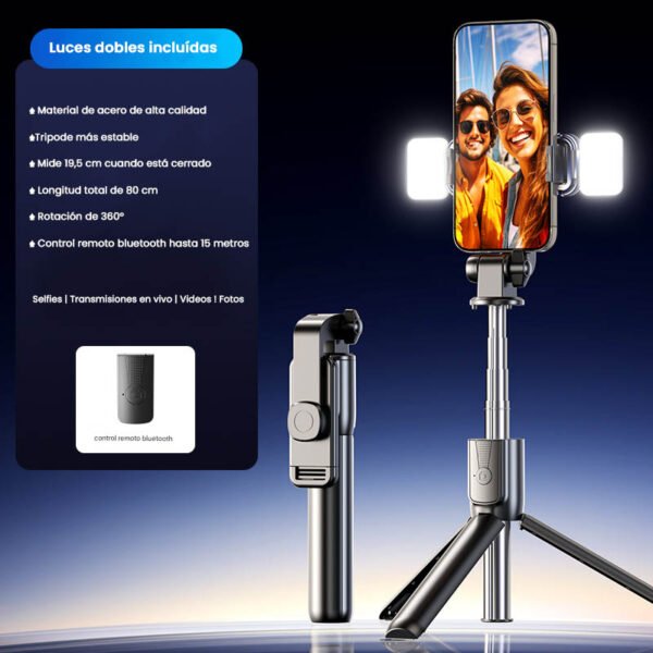 selfie stick con doble luz telescopico