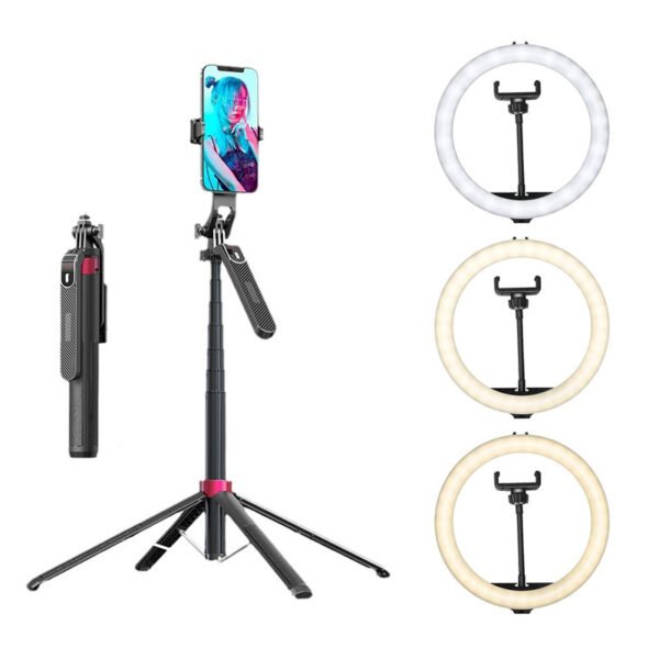 soporte con aro de luz calida y fría