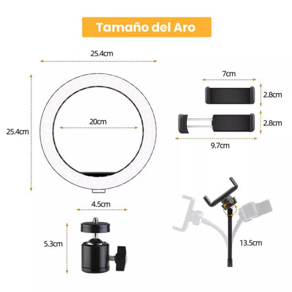 soporte con aro de luz para camara y celular luz fria