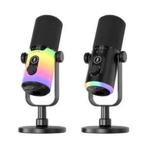 Micrófono de Condensador RGB Direccional Dual USB / XLR con Soporte de Mesa y Control de Ganancia
