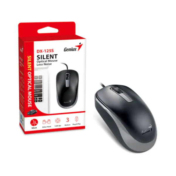 mouse dx125 con cable gris y negro silencioso