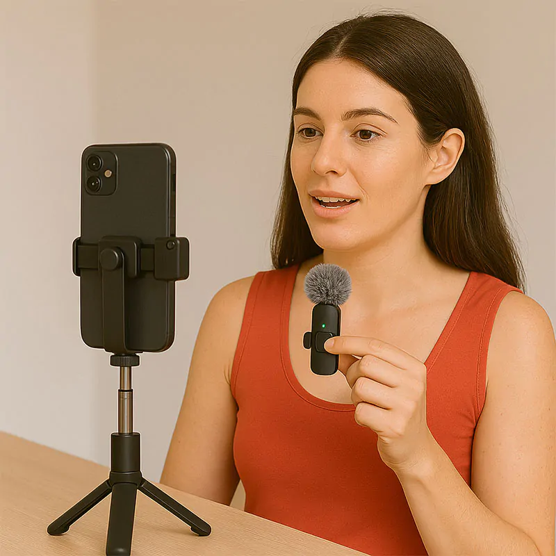 combo micrófono y soporte de celular
