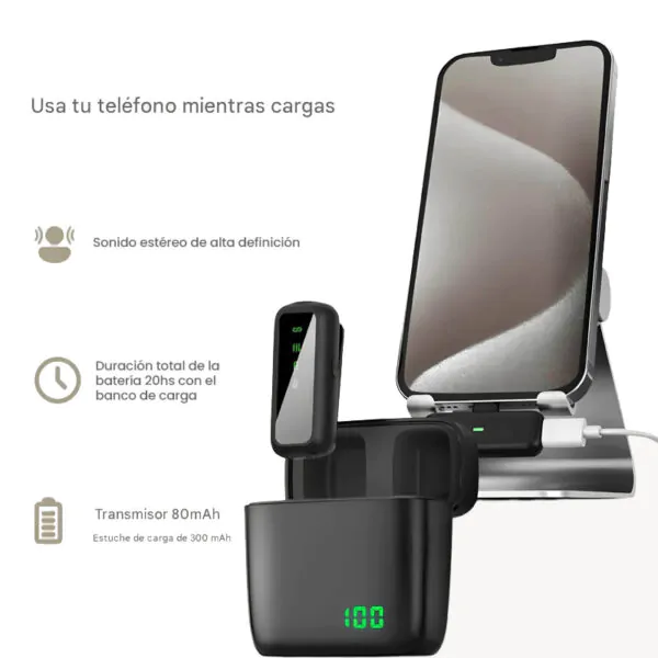 micrófono corbatero pequeño con estuche carga
