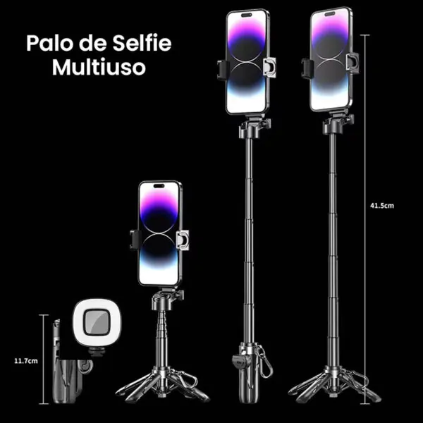palo de selfie multifunción viral con luz y control