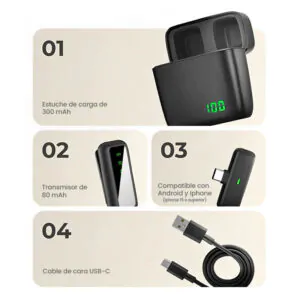 Micrófono corbatero inalámbrico SX6 con estuche de carga