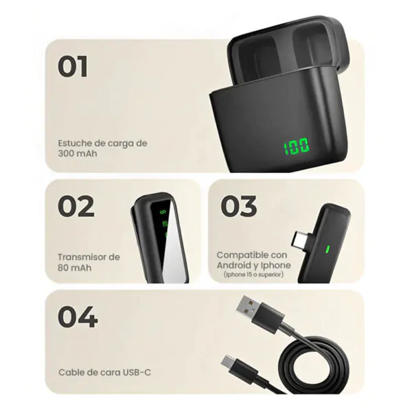 micrófono corbatero inalámbrico con estuche sx6 android y iphone