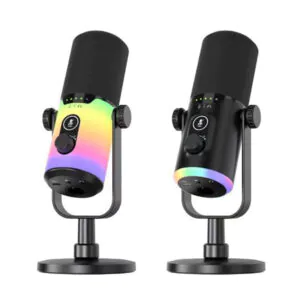 Micrófono de Condensador RGB Direccional Dual USB / XLR con Soporte de Mesa y Control de Ganancia