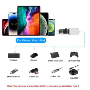 Adaptador OTG Usb C a Lightning para Micrófono y Carga Rápida